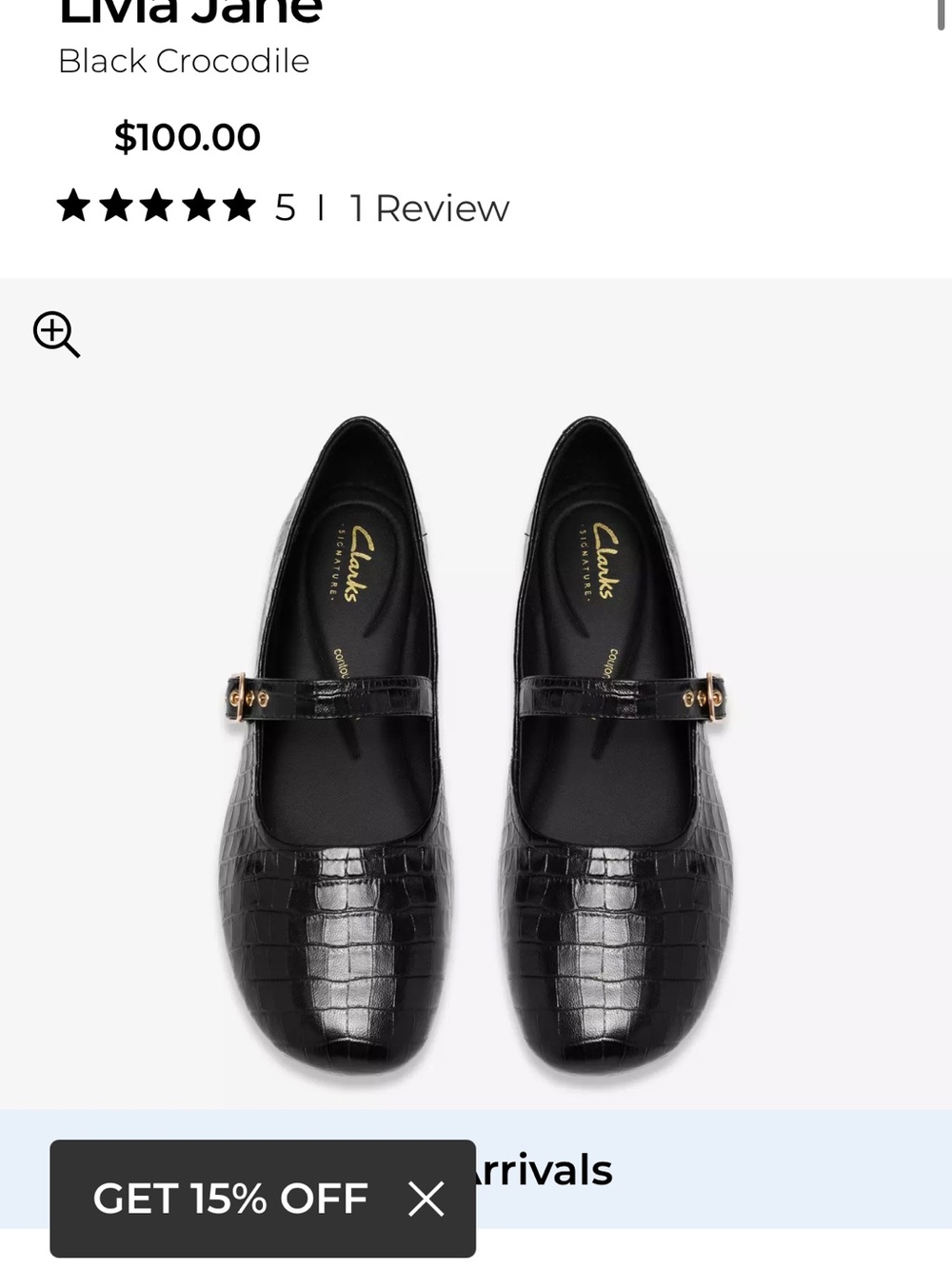 Clarks Livia Jane Black Crocodile-Embossed Mary Jane Flats size 7 M